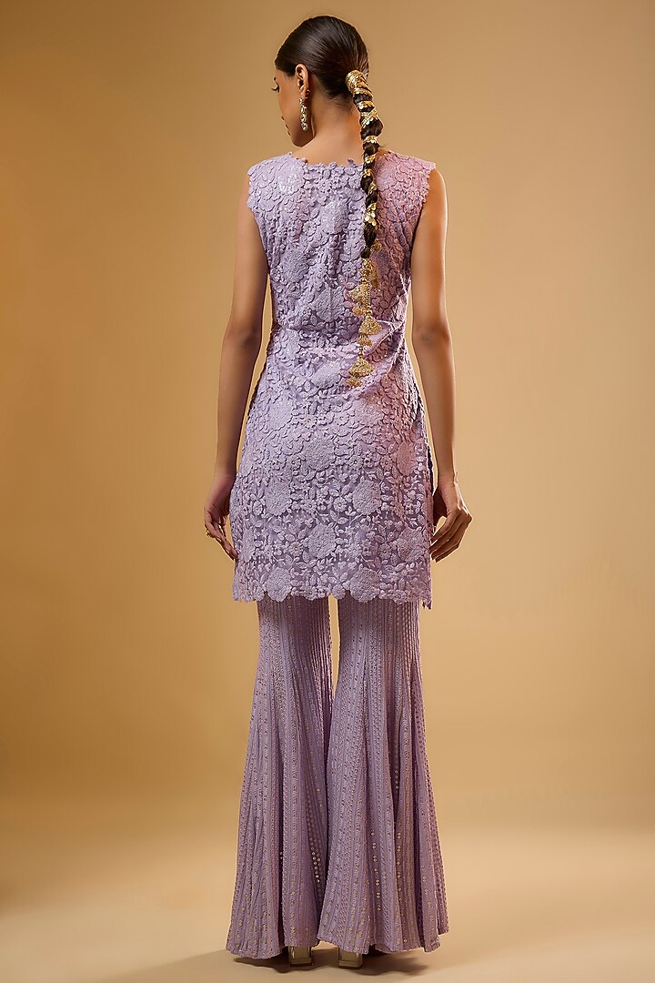 Purple Viscose Georgette Machine Embroidered Sharara Set For Girls by Starflower by Renee Label at Pernia's Pop Up Shop