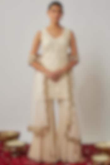 Ivory Viscose Georgette Embroidered Sharara Set For Girls by Starflower by Renee Label at Pernia's Pop Up Shop