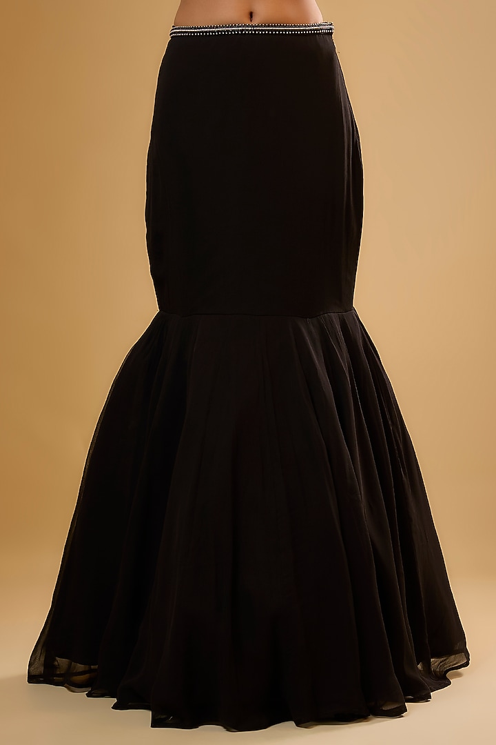 Black Viscose Georgette Embroidered Fish-Cut Lehenga Set For Girls by Starflower by Renee Label at Pernia's Pop Up Shop