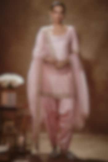 Blush Pink Viscose Georgette Sequins Embellished Kurta Set For Girls by Starflower by Renee Label at Pernia's Pop Up Shop