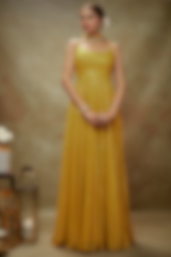 Haldi Yellow Viscose Georgette Embroidered Anarkali Set For Girls by Starflower by Renee Label at Pernia's Pop Up Shop