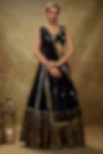 Black Viscose Georgette Embroidered Lehenga Set For Girls by Starflower by Renee Label at Pernia's Pop Up Shop