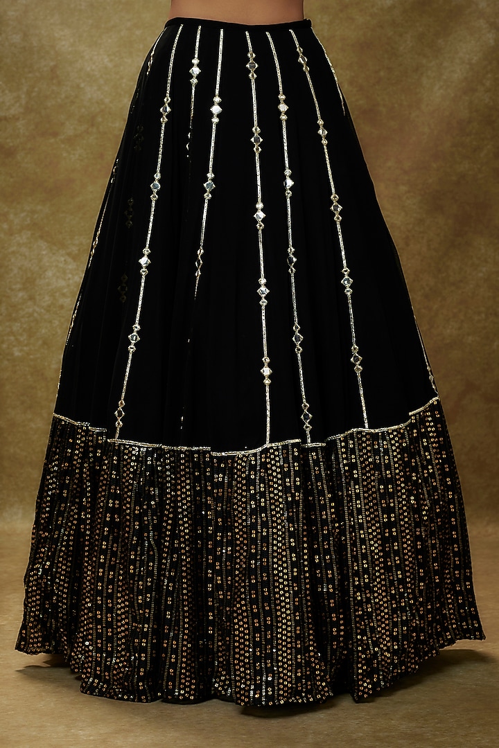 Black Viscose Georgette Embroidered Lehenga Set For Girls by Starflower by Renee Label at Pernia's Pop Up Shop