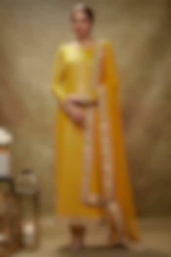 Haldi Yellow Viscose Georgette Embroidered Kurta Set For Girls by Starflower by Renee Label at Pernia's Pop Up Shop