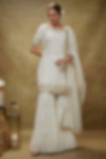 Ivory Viscose Georgette Tiered Sharara Set For Girls by Starflower by Renee Label at Pernia's Pop Up Shop