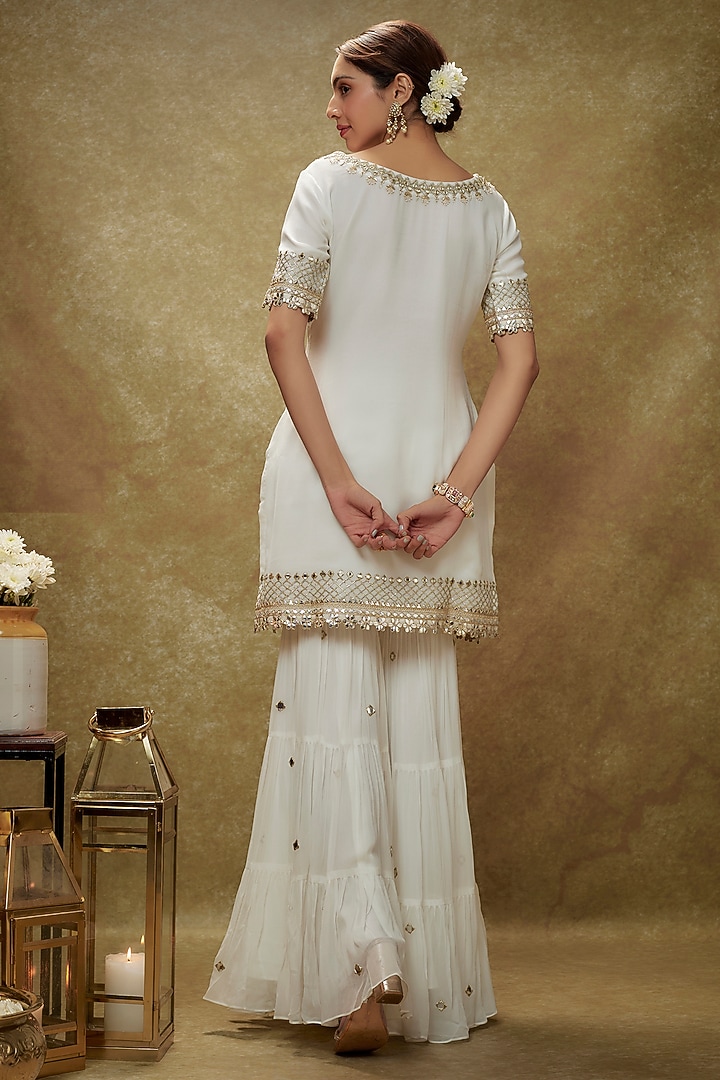 Ivory Viscose Georgette Tiered Sharara Set For Girls by Starflower by Renee Label at Pernia's Pop Up Shop