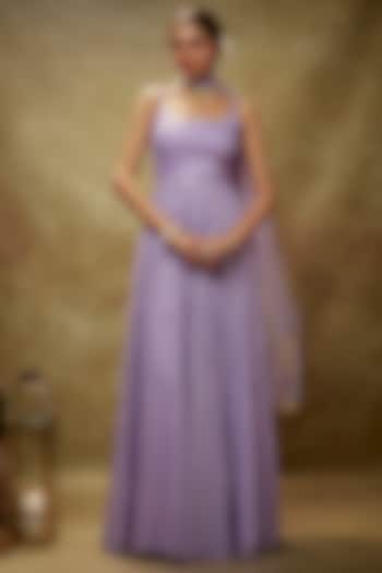 Lavender Viscose Georgette Thread Embroidered Anarkali Set For Girls by Starflower by Renee Label at Pernia's Pop Up Shop