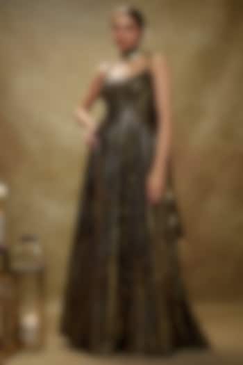 Black Viscose Georgette Thread Embroidered Anarkali Set For Girls by Starflower by Renee Label at Pernia's Pop Up Shop