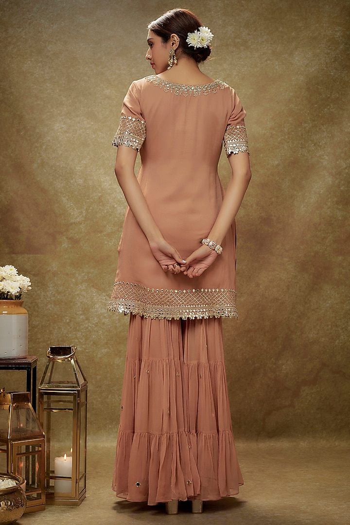 Beige Viscose Georgette Tiered Sharara Set For Girls by Starflower by Renee Label at Pernia's Pop Up Shop