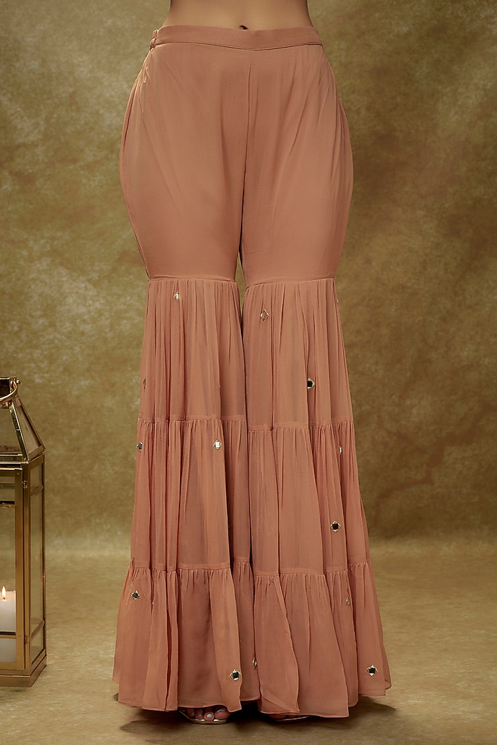Beige Viscose Georgette Tiered Sharara Set For Girls by Starflower by Renee Label at Pernia's Pop Up Shop