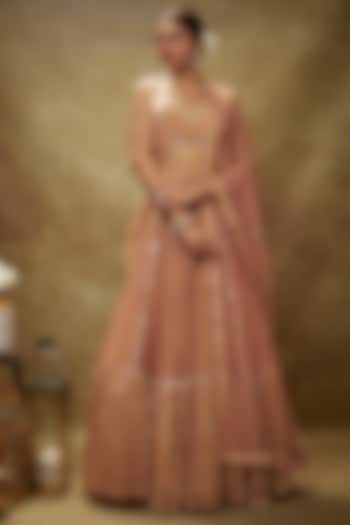 Beige Viscose Georgette Gota Embroidered Lehenga Set For Girls by Starflower by Renee Label at Pernia's Pop Up Shop