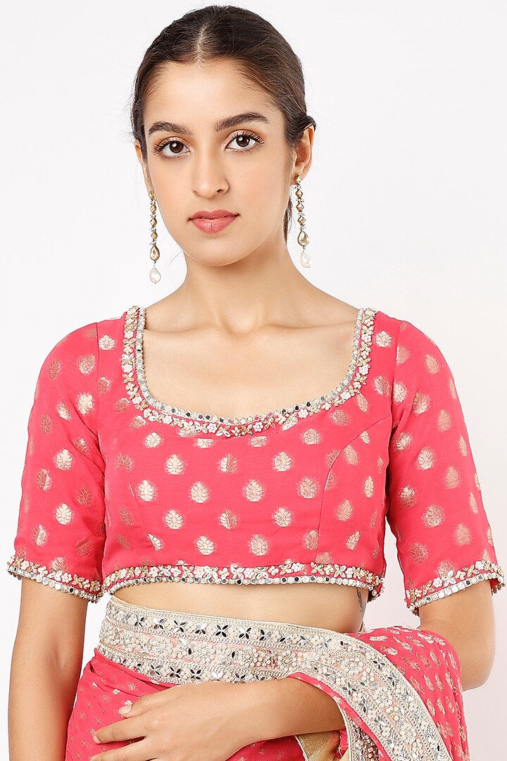 Raspberry Pink Embroidered Banarasi Saree Set For Girls by Starflower by Renee Label at Pernia's Pop Up Shop