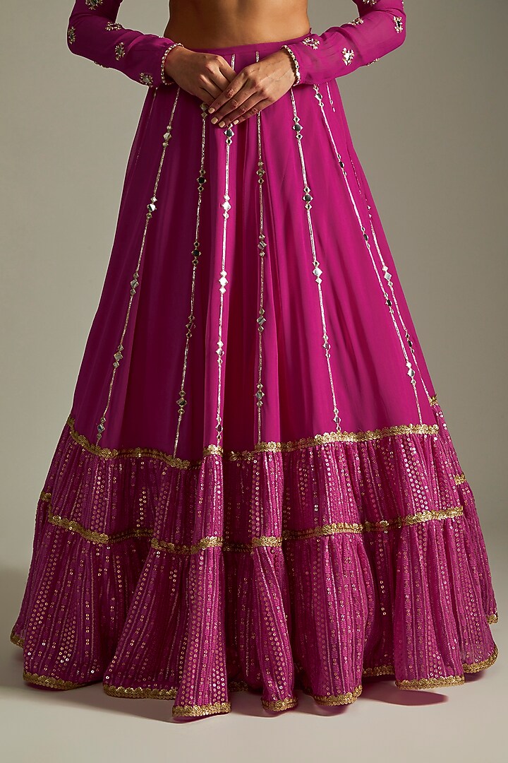 Magenta Pink Georgette Embroidered Lehenga Set For Girls by Starflower by Renee Label at Pernia's Pop Up Shop