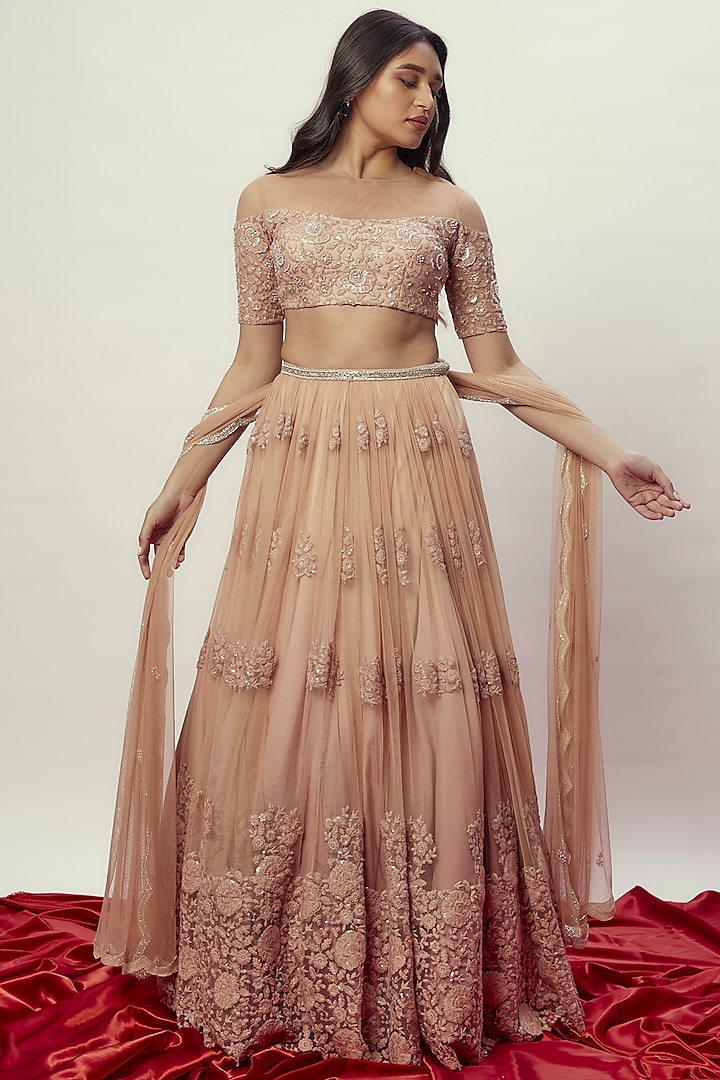 Ombre Gold Net Embellished Lehenga Set For Girls by Starflower by Renee Label at Pernia's Pop Up Shop