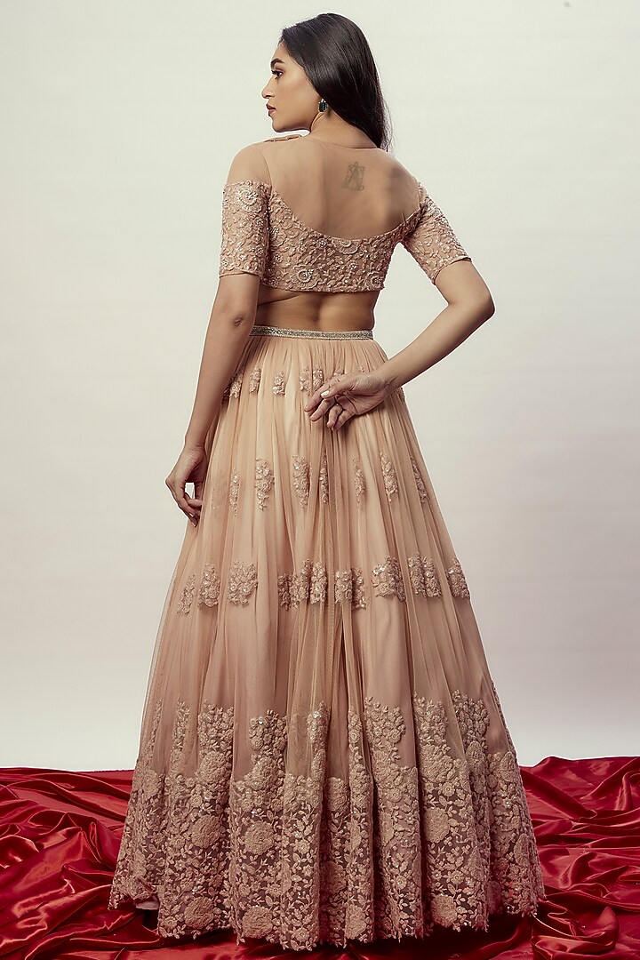 Ombre Gold Net Embellished Lehenga Set For Girls by Starflower by Renee Label at Pernia's Pop Up Shop
