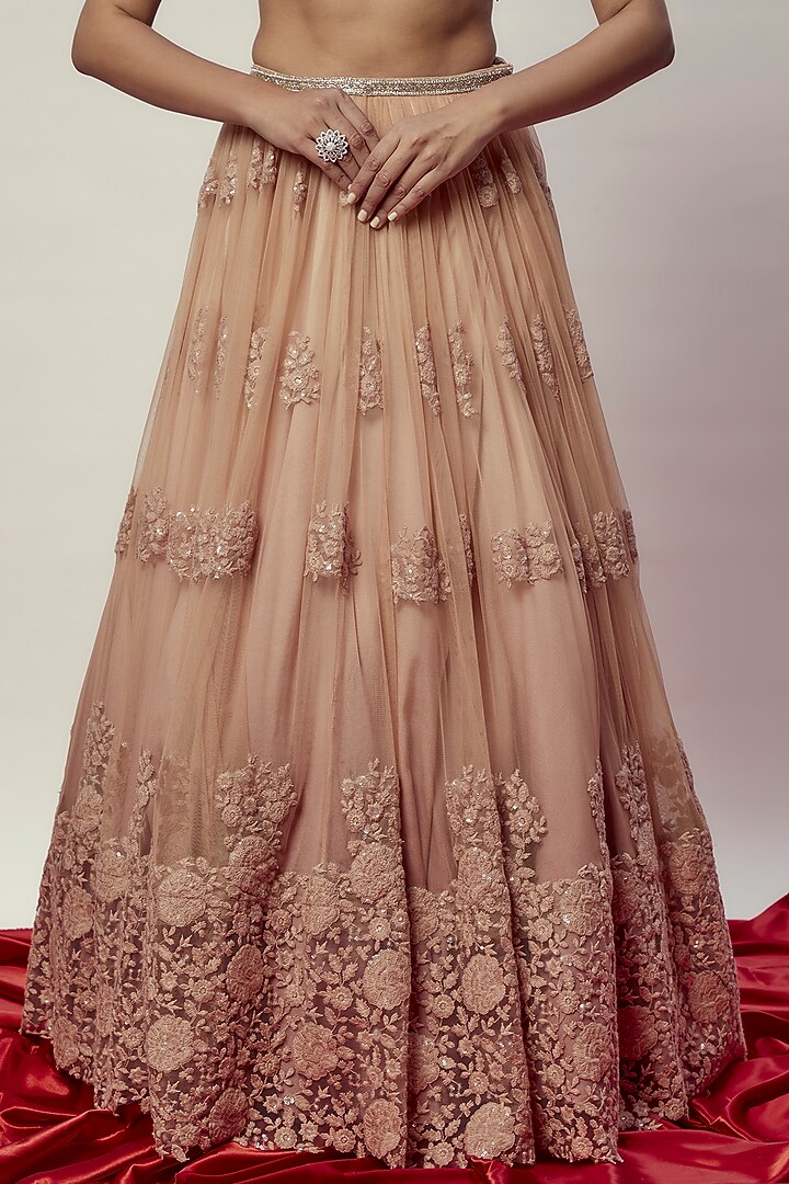 Ombre Gold Net Embellished Lehenga Set For Girls by Starflower by Renee Label at Pernia's Pop Up Shop