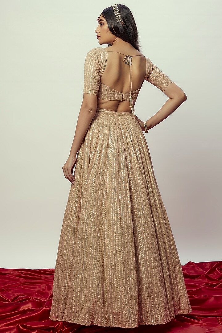 Rose Gold Viscose Georgette Sequins Embroidered Lehenga Set For Girls by Starflower by Renee Label at Pernia's Pop Up Shop