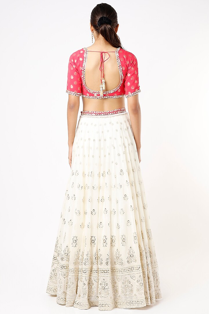 Ivory Viscose Georgette Gota Embroidered Lehenga Set For Girls by Starflower by Renee Label at Pernia's Pop Up Shop