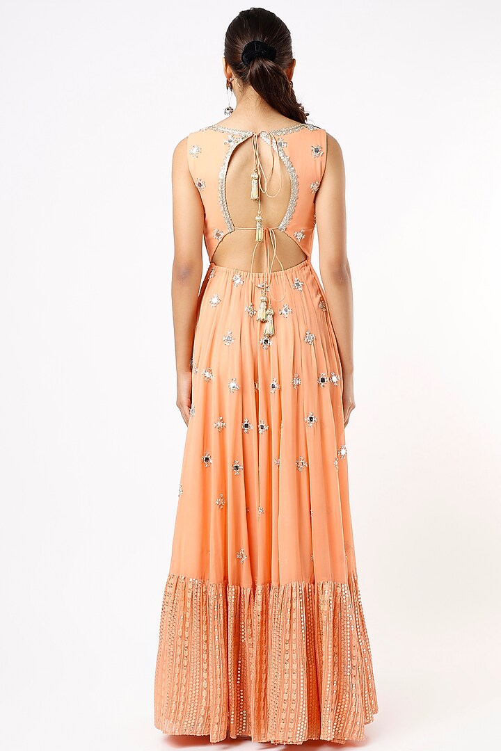 Tangerine Viscose Georgette Gota Embroidered Anarkali Set For Girls by Starflower by Renee Label at Pernia's Pop Up Shop