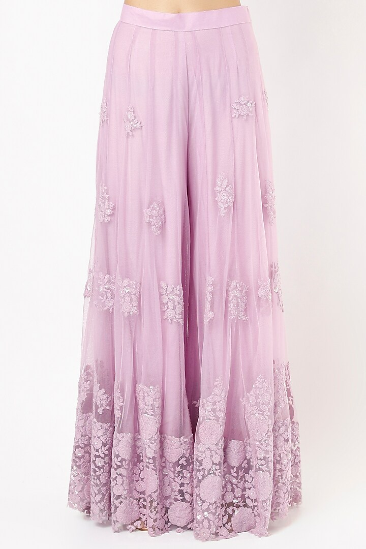 Lilac Net Thread Embroidered Sharara Set For Girls by Starflower by Renee Label at Pernia's Pop Up Shop