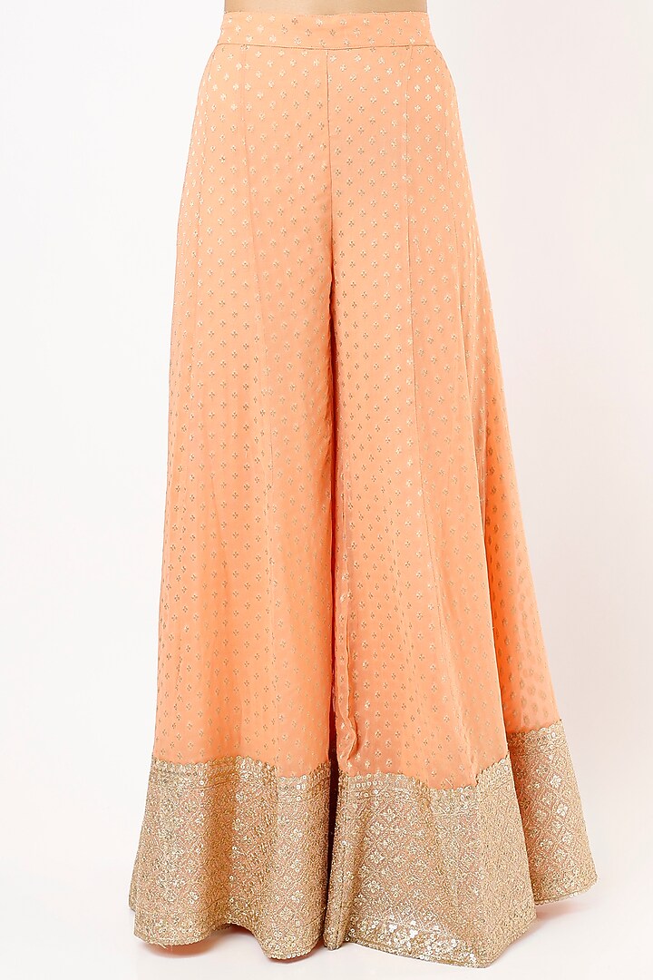 Tangerine Viscose Georgette Mirror Embroidered Banarasi Sharara Set For Girls by Starflower by Renee Label at Pernia's Pop Up Shop