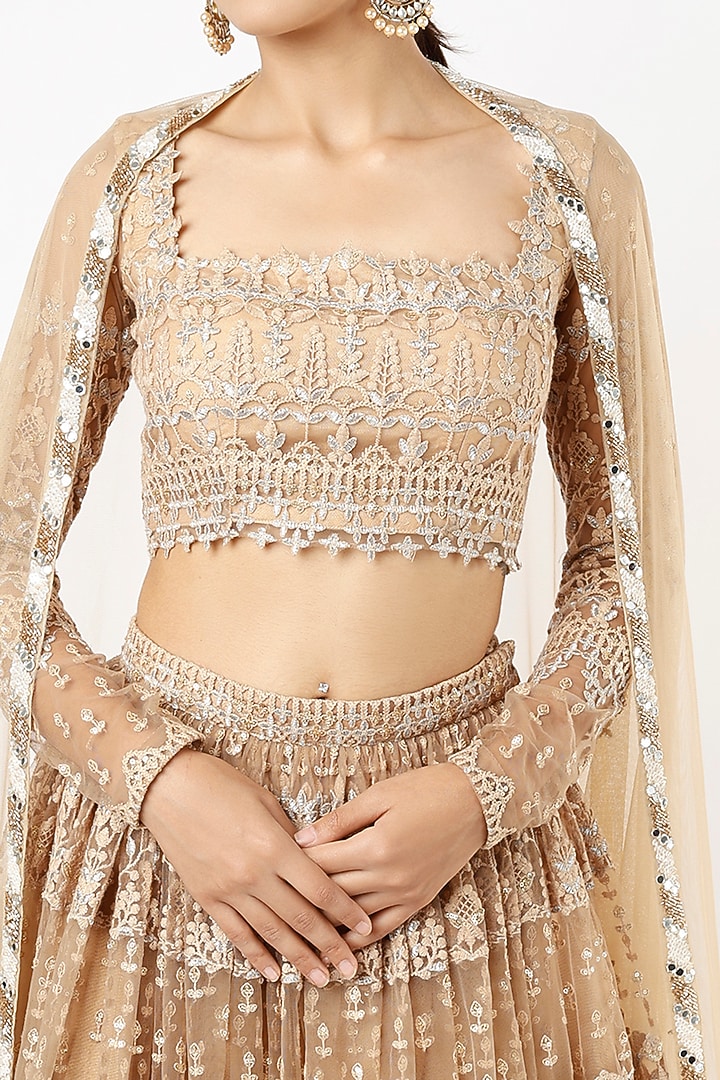 Champagne Gold Net Dori Embroidered Lehenga Set For Girls by Starflower by Renee Label at Pernia's Pop Up Shop