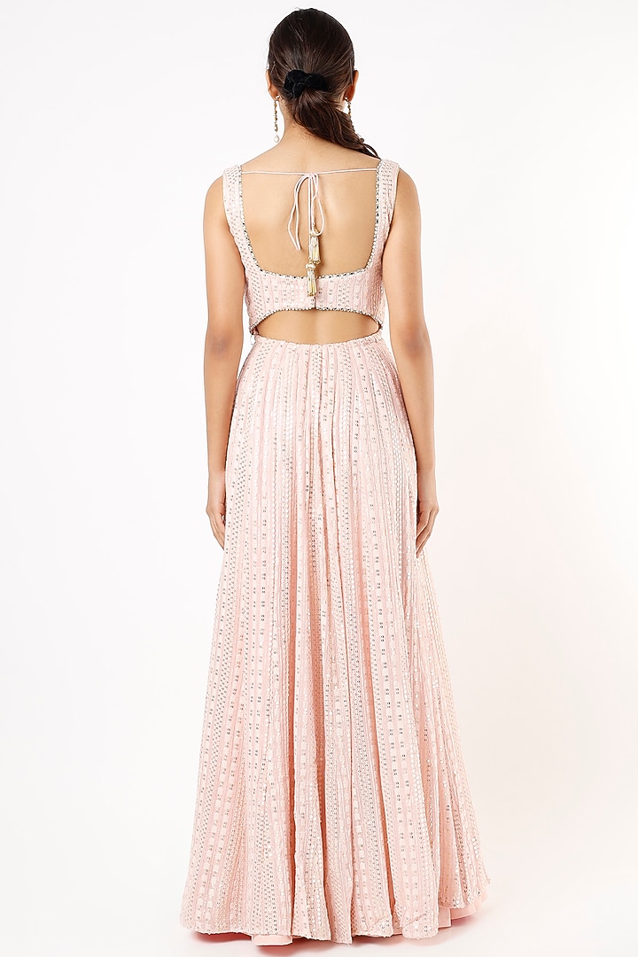 Champagne Blush Viscose Georgette Thread Embroidered Anarkali Set For Girls by Starflower by Renee Label at Pernia's Pop Up Shop
