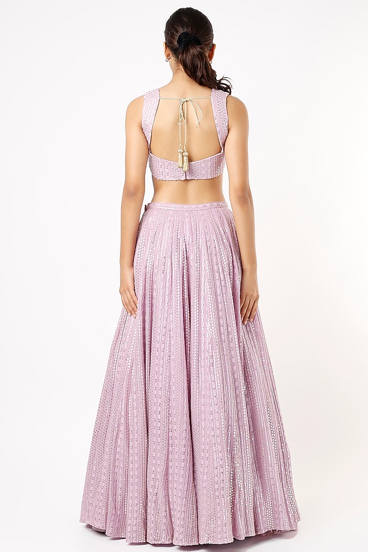 Lilac Viscose Georgette Sequins Embroidered Lehenga Set For Girls by Starflower by Renee Label at Pernia's Pop Up Shop