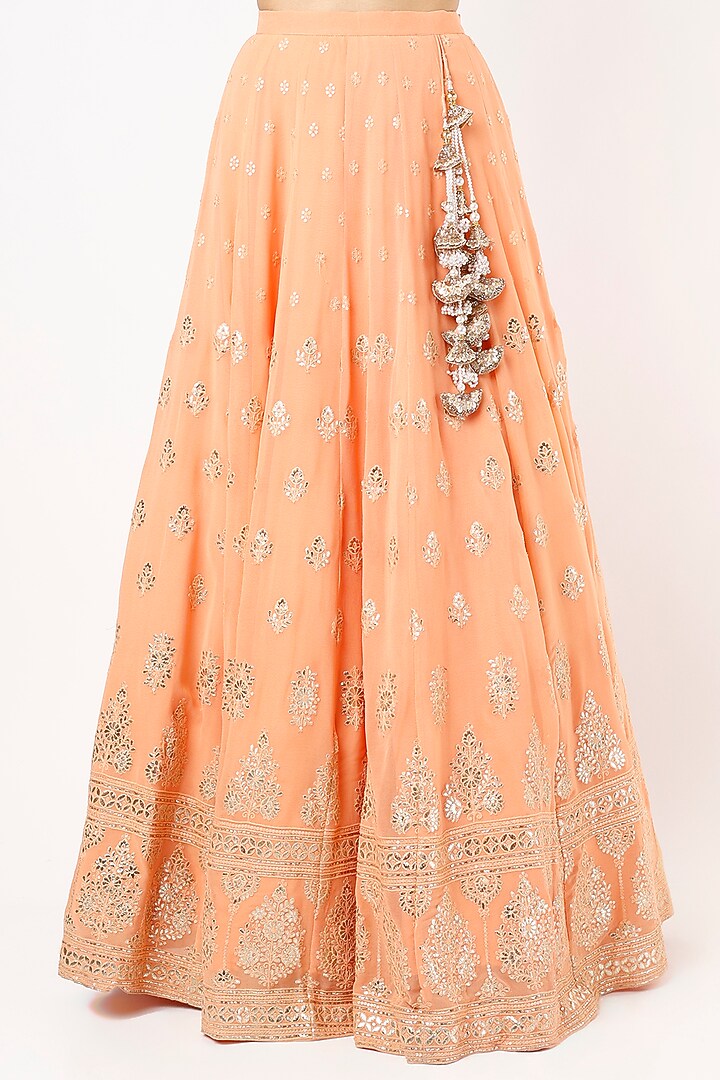 Tangerine Viscose Georgette Sequins Embroidered Lehenga Set For Girls by Starflower by Renee Label at Pernia's Pop Up Shop