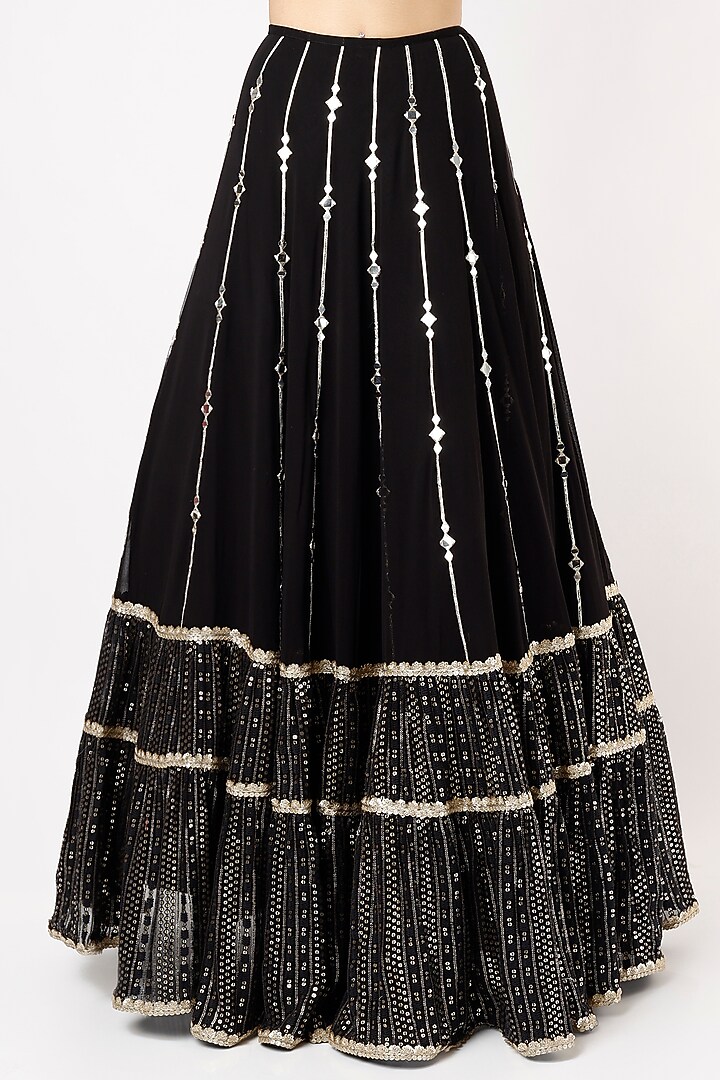 Midnight Black Viscose Georgette Thread Embroidered Lehenga Set For Girls by Starflower by Renee Label at Pernia's Pop Up Shop