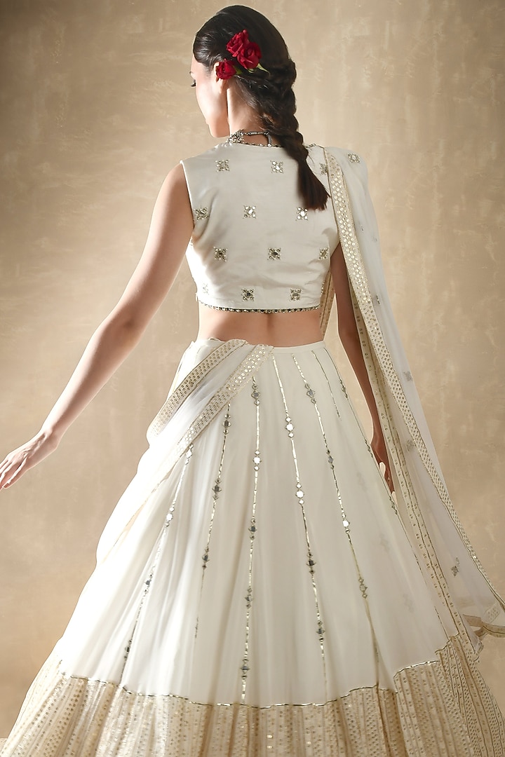 White Viscose Georgette Mirror Embroidered Lehenga Set For Girls by Starflower by Renee Label at Pernia's Pop Up Shop