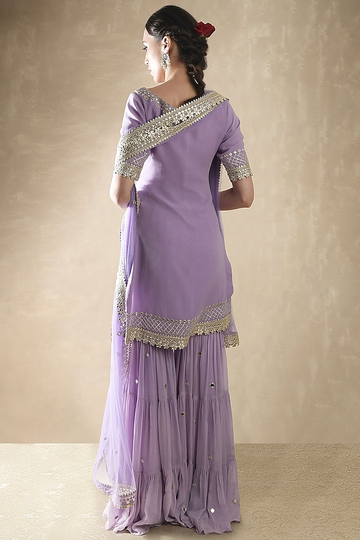 Lilac Viscose Georgette Mirror Embroidered Sharara Set For Girls by Starflower by Renee Label at Pernia's Pop Up Shop