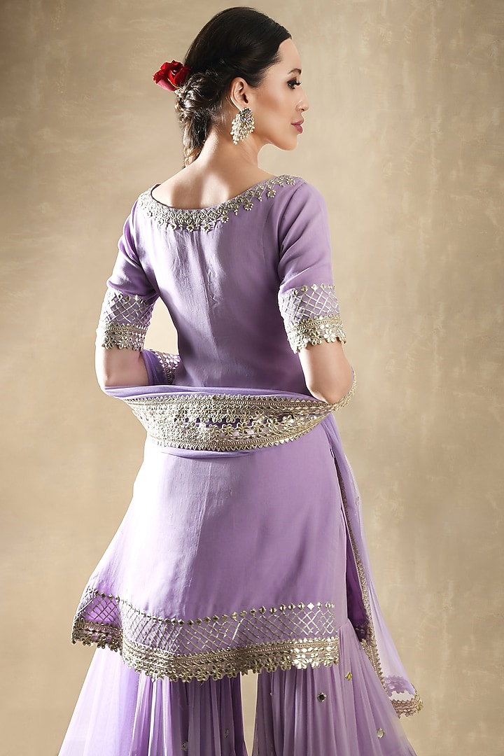Lilac Viscose Georgette Mirror Embroidered Sharara Set For Girls by Starflower by Renee Label at Pernia's Pop Up Shop