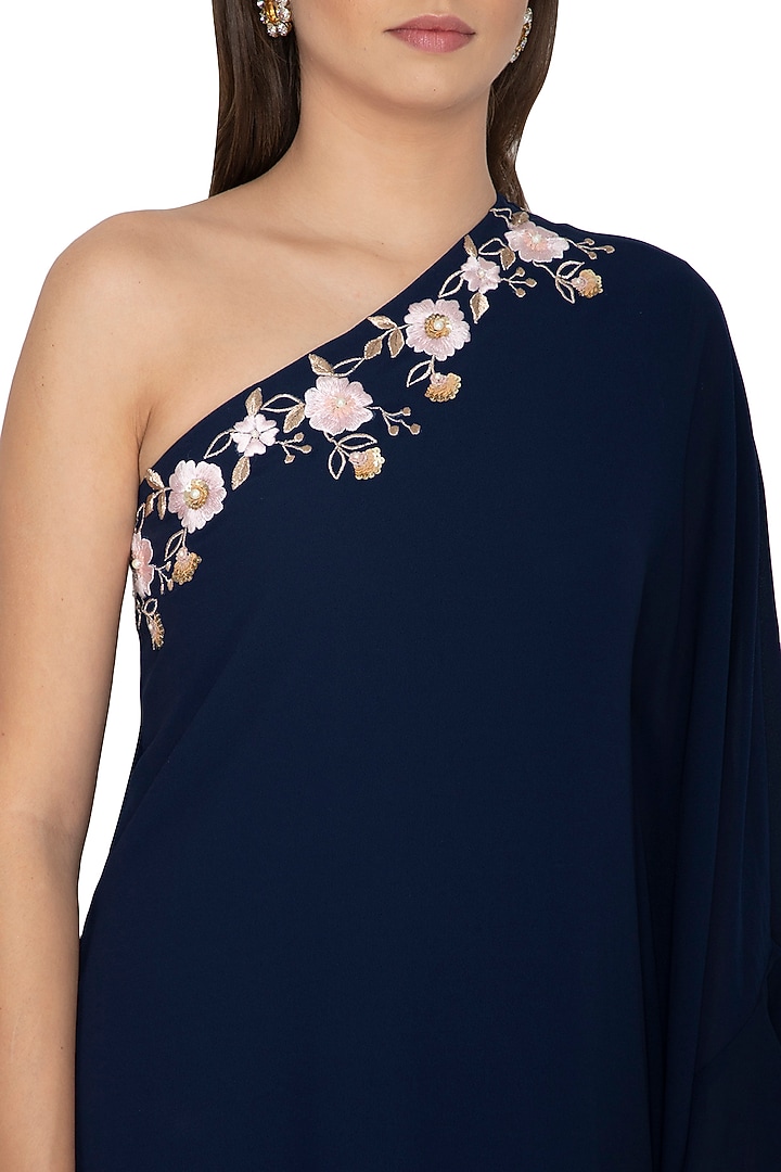 Navy Blue Embroidered Kaftan Set For Girls by Starflower by Renee Label at Pernia's Pop Up Shop