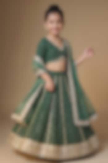 Emerald Green Banarasi Viscose Georgette Embroidered Lehenga Set For Girls by Starflower by Renee Label at Pernia's Pop Up Shop