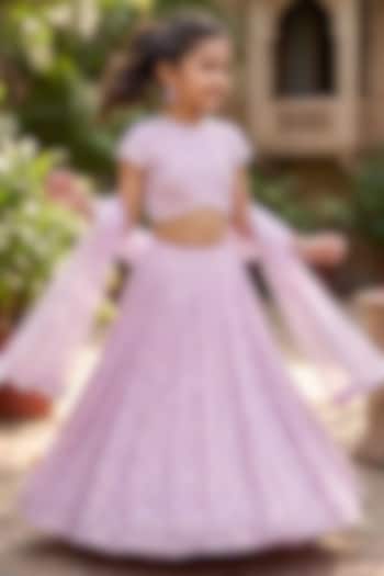 Lilac Viscose Georgette Embroidered Lehenga Set For Girls by Starflower by Renee Label at Pernia's Pop Up Shop