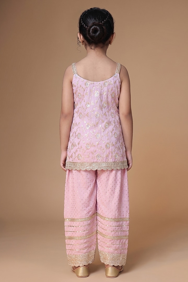 Lilac Brocade Silk Embroidered Kurta Set For Girls by Starflower by Renee at Pernia's Pop Up Shop