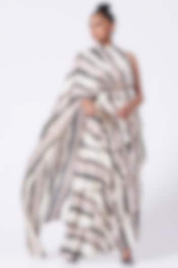 Off White Printed Pre-Stitched Saree Set by Studio Surbhi