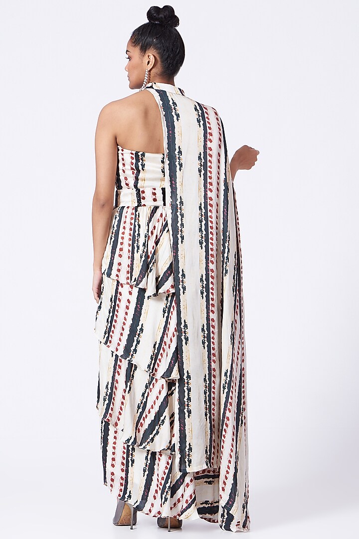 Off White Printed Pre-Stitched Festive Saree Set by Studio Surbhi at Pernia's Pop Up Shop