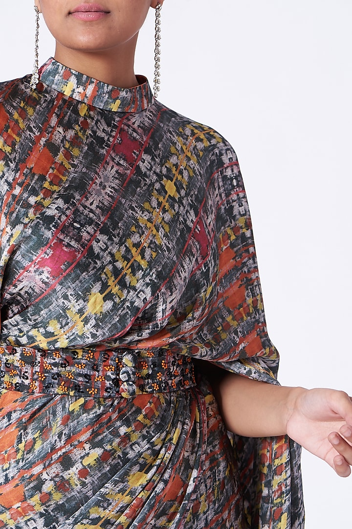 Black Printed Pant Festive Saree Set by Studio Surbhi at Pernia's Pop Up Shop