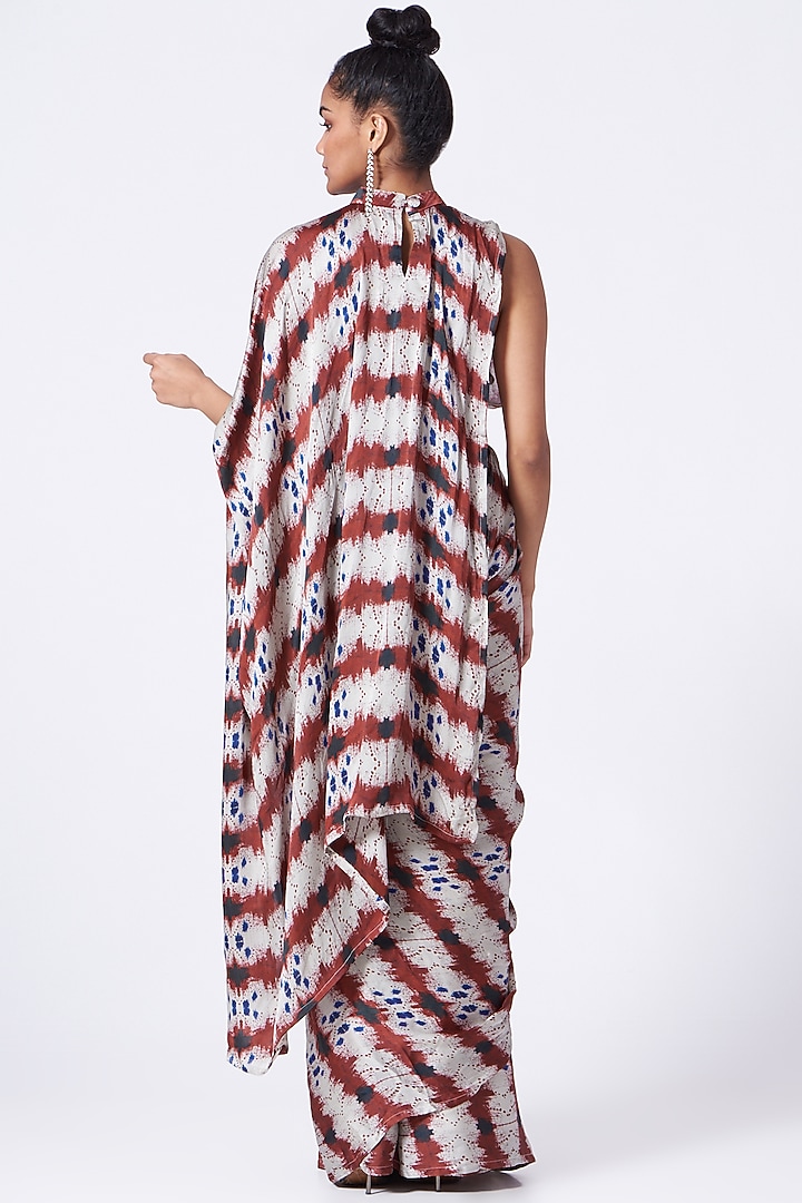 Light Grey Printed Pre-Stitched Festive Saree Set by Studio Surbhi at Pernia's Pop Up Shop