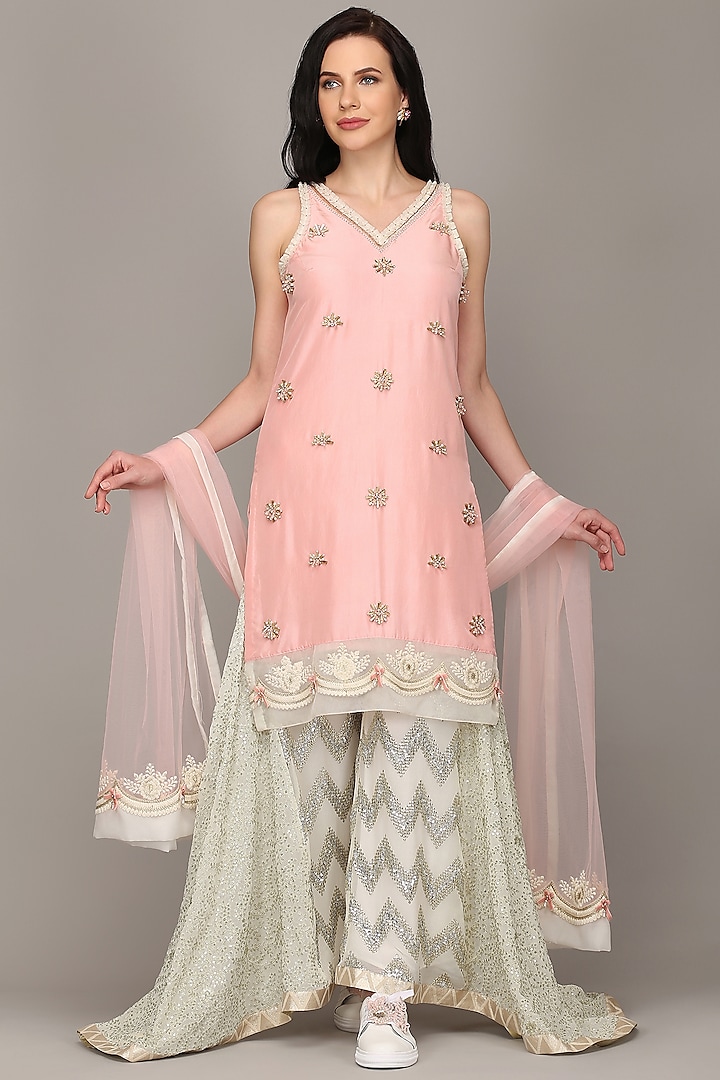 Pink Sharara Set With Sequins Work by Surabhi Gandhi at Pernia's Pop Up Shop