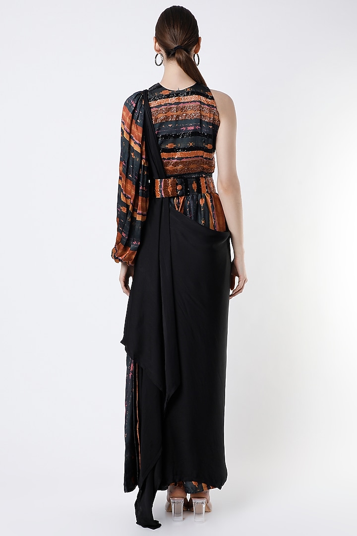 Black Pre-Stitched Party Wear Saree Set by Studio Surbhi at Pernia's Pop Up Shop