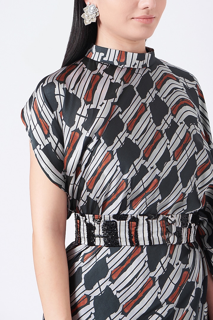 Black Printed Pre-Stitched Festive Saree Set by Studio Surbhi at Pernia's Pop Up Shop