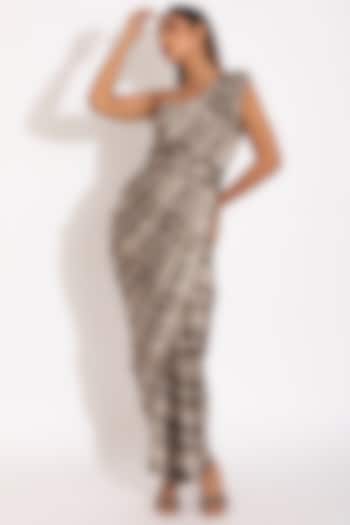 Grey Digital Printed Draped Gown Saree by Studio Surbhi