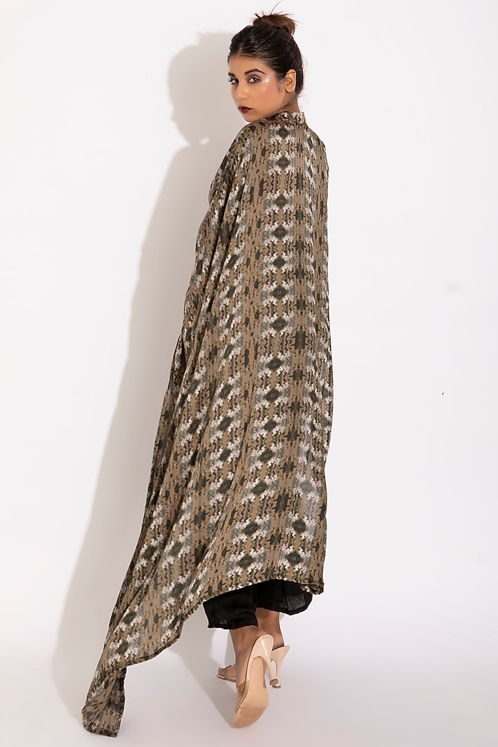 Olive Green Digital Printed Pant Party Wear Saree Set by Studio Surbhi at Pernia's Pop Up Shop
