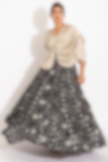 Cream & Black Digital Printed Skirt Set by Studio Surbhi