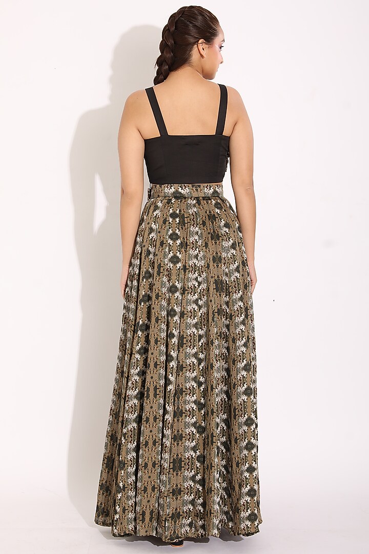Black & Olive Green Digital Printed Skirt Set by Studio Surbhi at Pernia's Pop Up Shop