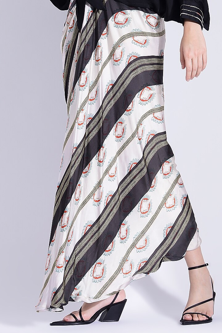 Off-White Georgette Satin Digital Printed Hand Draped Party Wear Gown With Kimono Shirt by Studio Surbhi at Pernia's Pop Up Shop