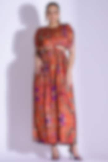 Orange Georgette Satin Digital Printed Hand Draped Kaftan Gown by Studio Surbhi at Pernia's Pop Up Shop